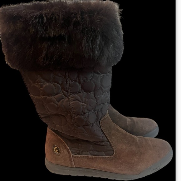 COACH Talen Genuine Rabbit Fur Cuff Quilted Boots Women's Size 6 M Brown - Picture 6 of 12